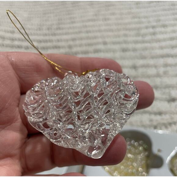 VTG Santas World Kurt Adler Heart Spun Clear Glass Ornaments Perfect 12 Total 2" - Picture 1 of 10
